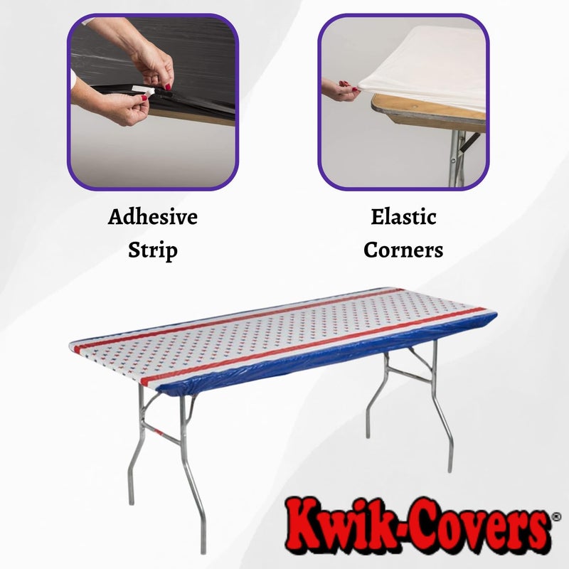 Kwik-Covers 6' Rectangle Plastic Table Covers 30" x 72", Bundle of 5 (Patriotic) - Image 3